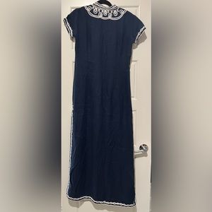 Lily Pulitzer Navy Blue and White Maxi Linen Caftan Dress